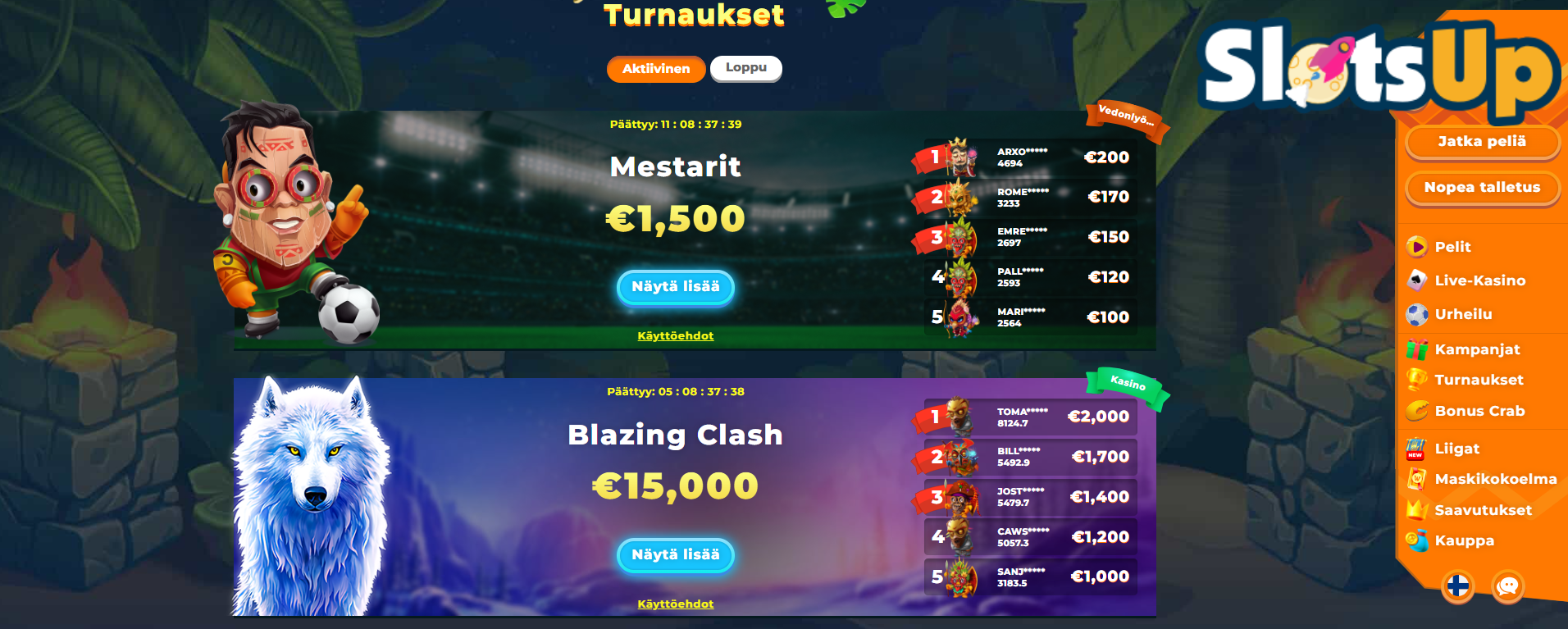 Wazamba Casino turnaukset